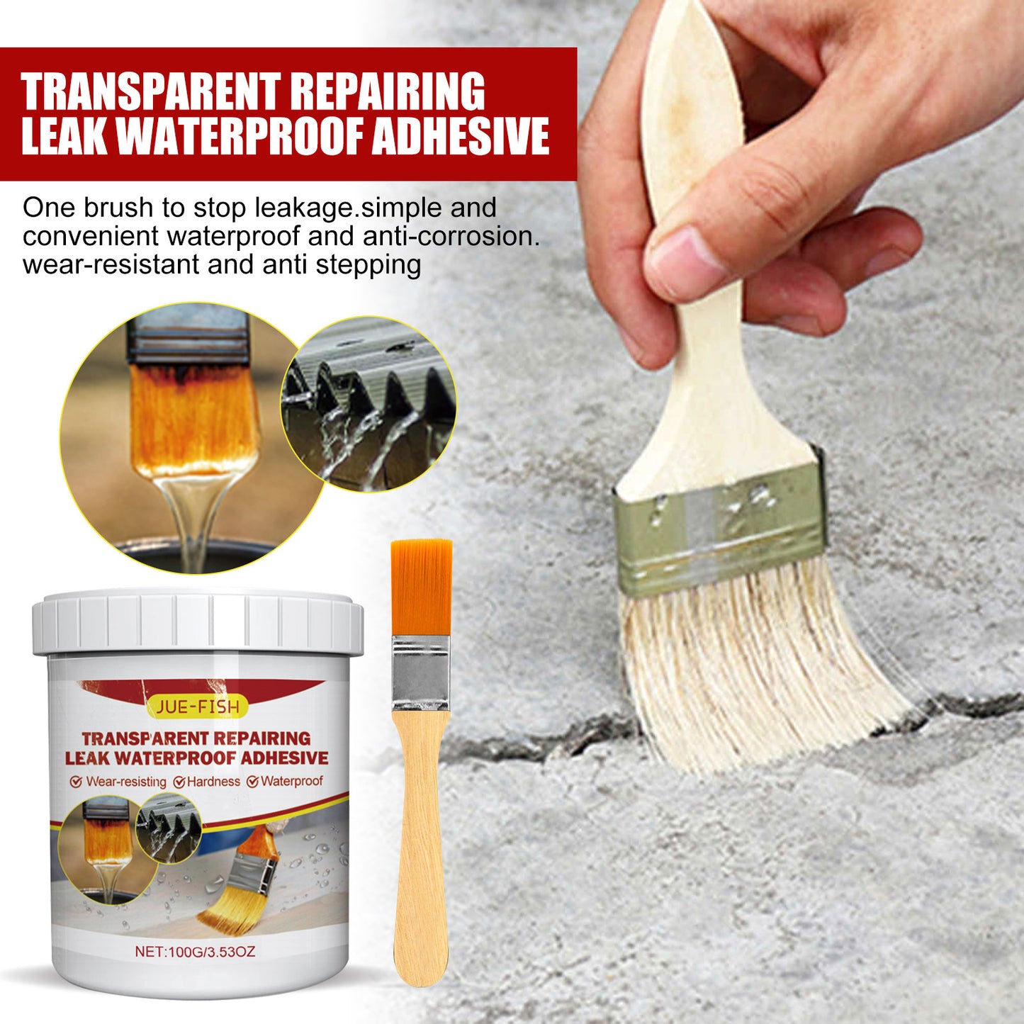 Jue-Fish Transparent Leak-Repairing Waterproof Adhesive Brick-Free Bathroom Kitchen Floor Tile Paint Waterproof Agent