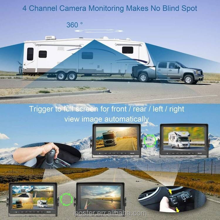 IPoster CCD Reverse Camera and 9in 1080P Quad Split Loop Recording Monitor Waterproof with DVR 9in IPS Ahd Monitor Kit