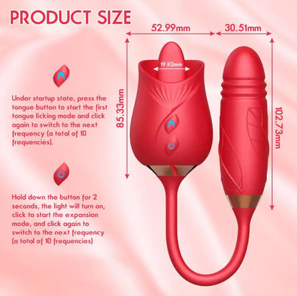 3 In1 Female Masturbation Rose Sex Toy Clit Clitoris G-point Thrust Dildo Oral Sex Vibrator G-point Stimulation Licking Erotic%