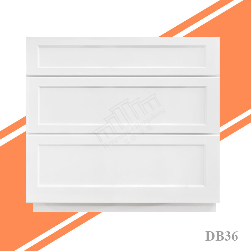 In Stock DB12-DB36 Durable Solid Wood Kitchen Cabinets White Kitchen Base Cabinets With Wooden Drawers RTA 3 Drawer Base Cabinet