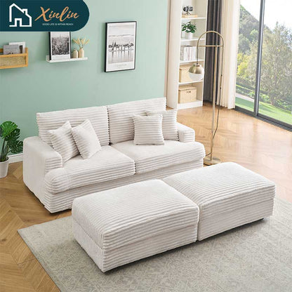 US Luxury Modern Oversized Double Chaise Loveseat Couch Fluffy Corduroy Fabric Free Shipping Home Furniture Living Room Bedroom