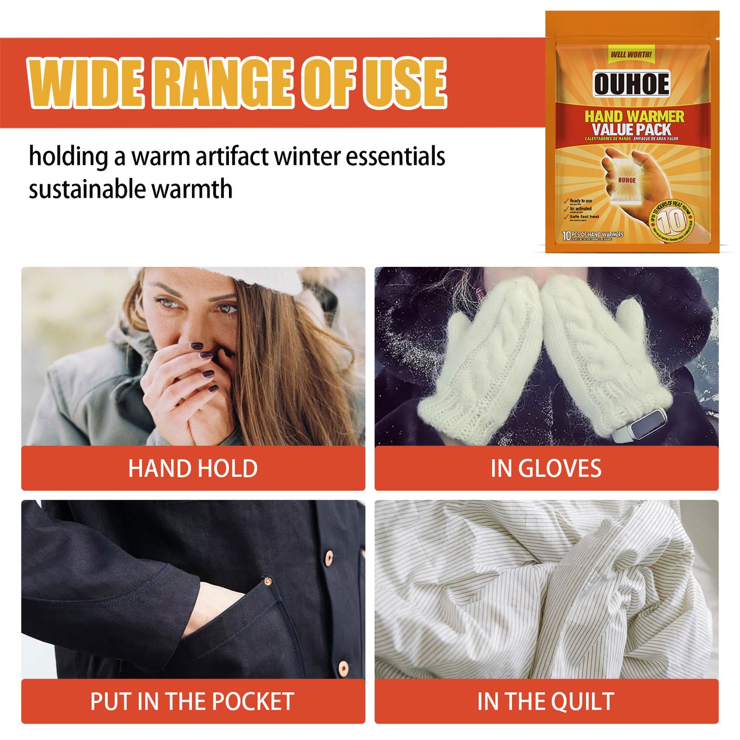 OUHOE Disposable Hand Warmer Portable Portable Thermal Disposable Heating Heating Stickers Cold Protection in Winter