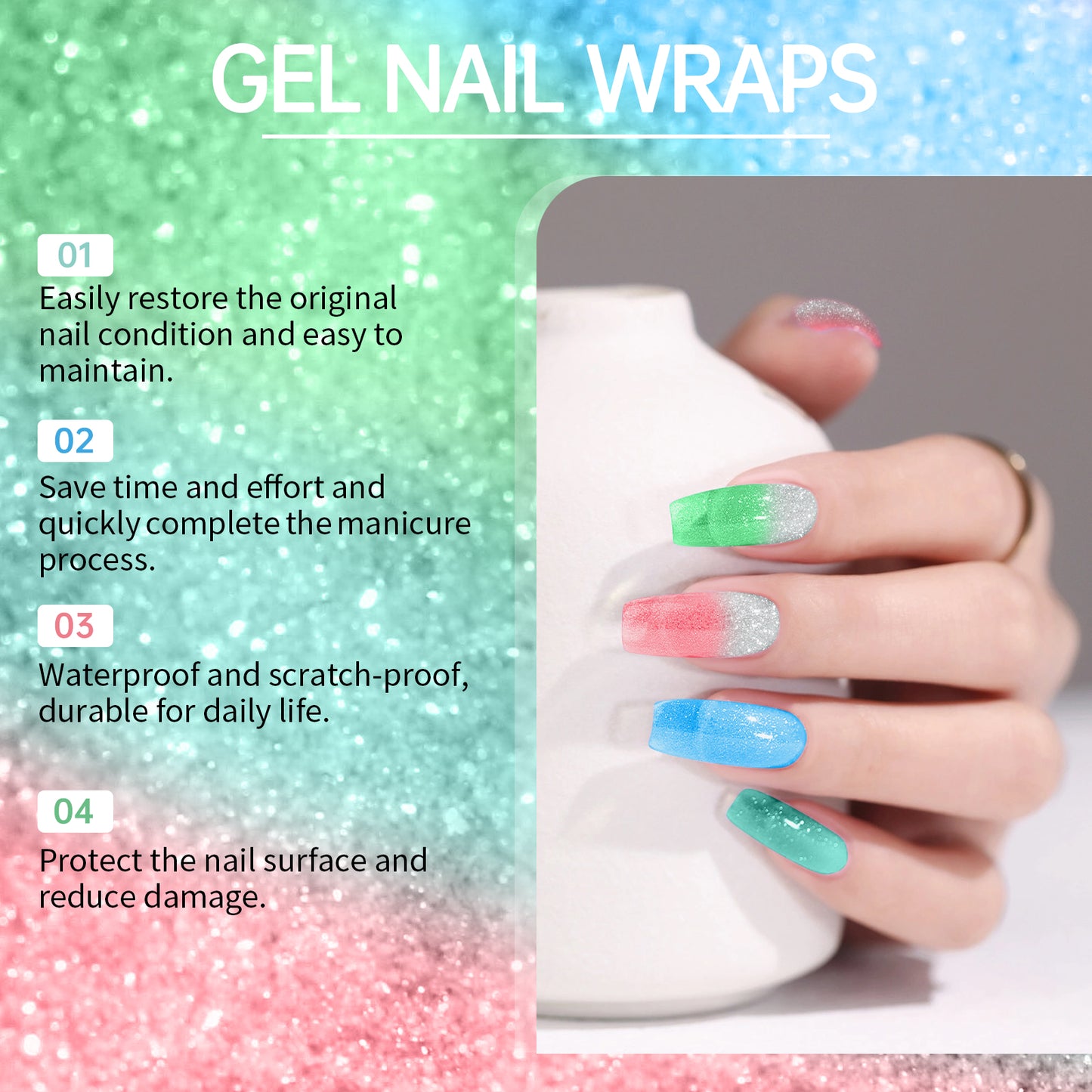 EELHOE Soft Gel Nail Stickers Set Nail Semi-Baked Nail Paper Fresh Flash Simple Style Soft Nail Sticker