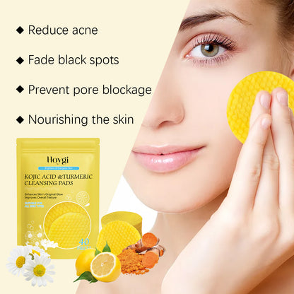 HOYGI Turmeric Kojic Acid Cleansing Pad Facial Skin Pore Cleansing Makeup Remover Gentle Exfoliating Cleansing Pad