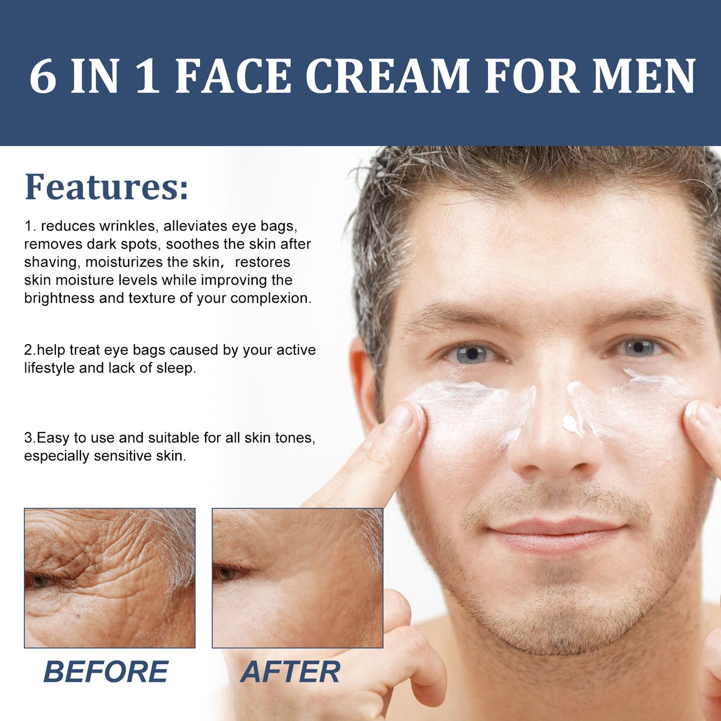 East Moon Men's Facial Moisturizing Cream Hydrating Moisturizing Fade Fine Lines Eye Bags Dark Circles Face Care Cream