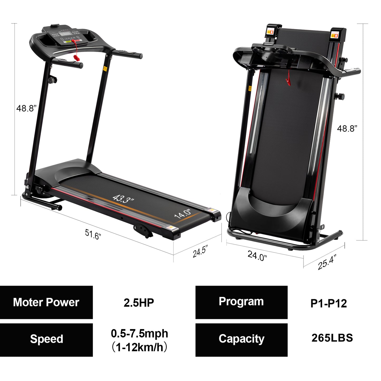 TOPKO in STOCK US WAREHOUSE Folding Treadmills with Incline Portable Electric Foldable Treadmill