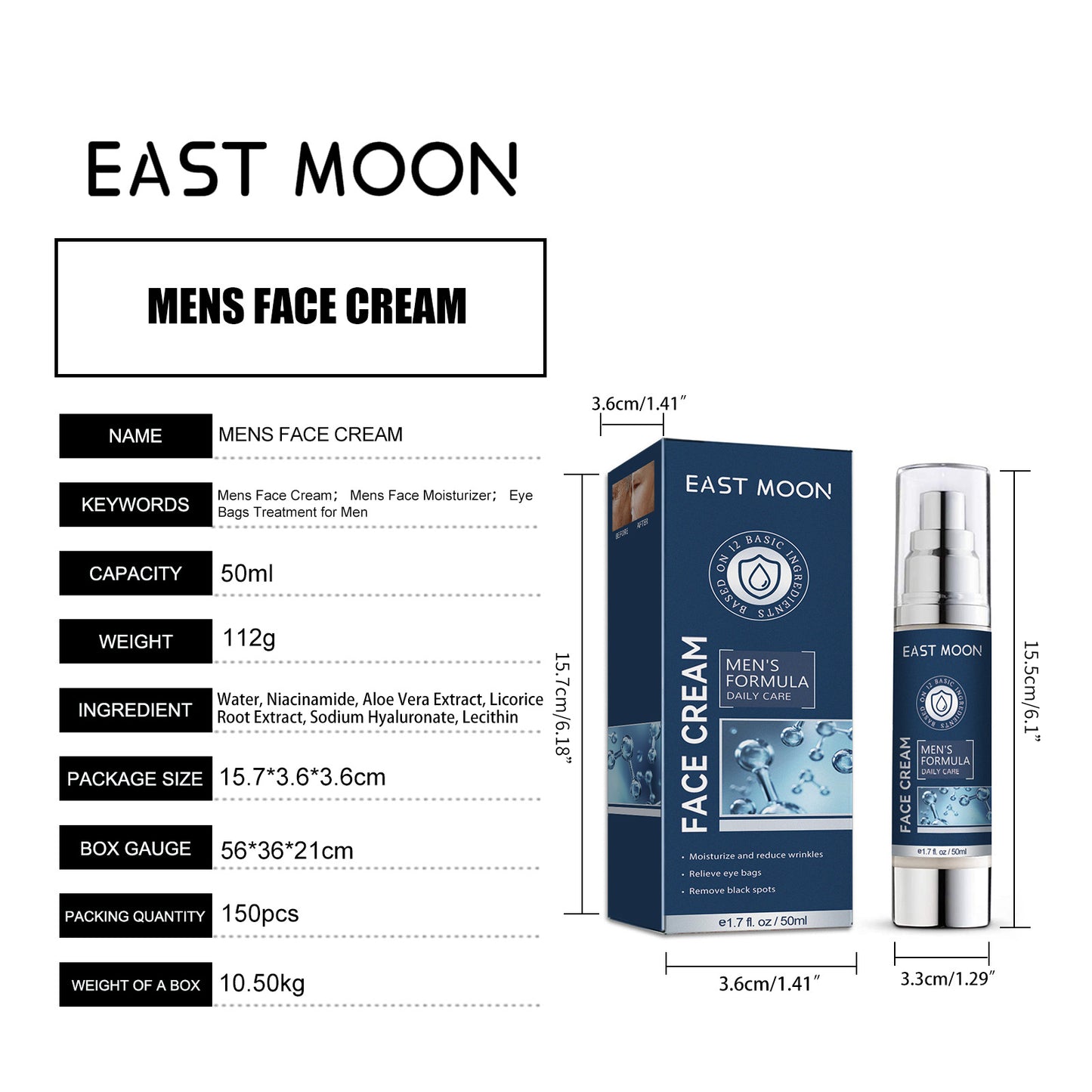 East Moon Men's Facial Moisturizing Cream Hydrating Moisturizing Fade Fine Lines Eye Bags Dark Circles Face Care Cream