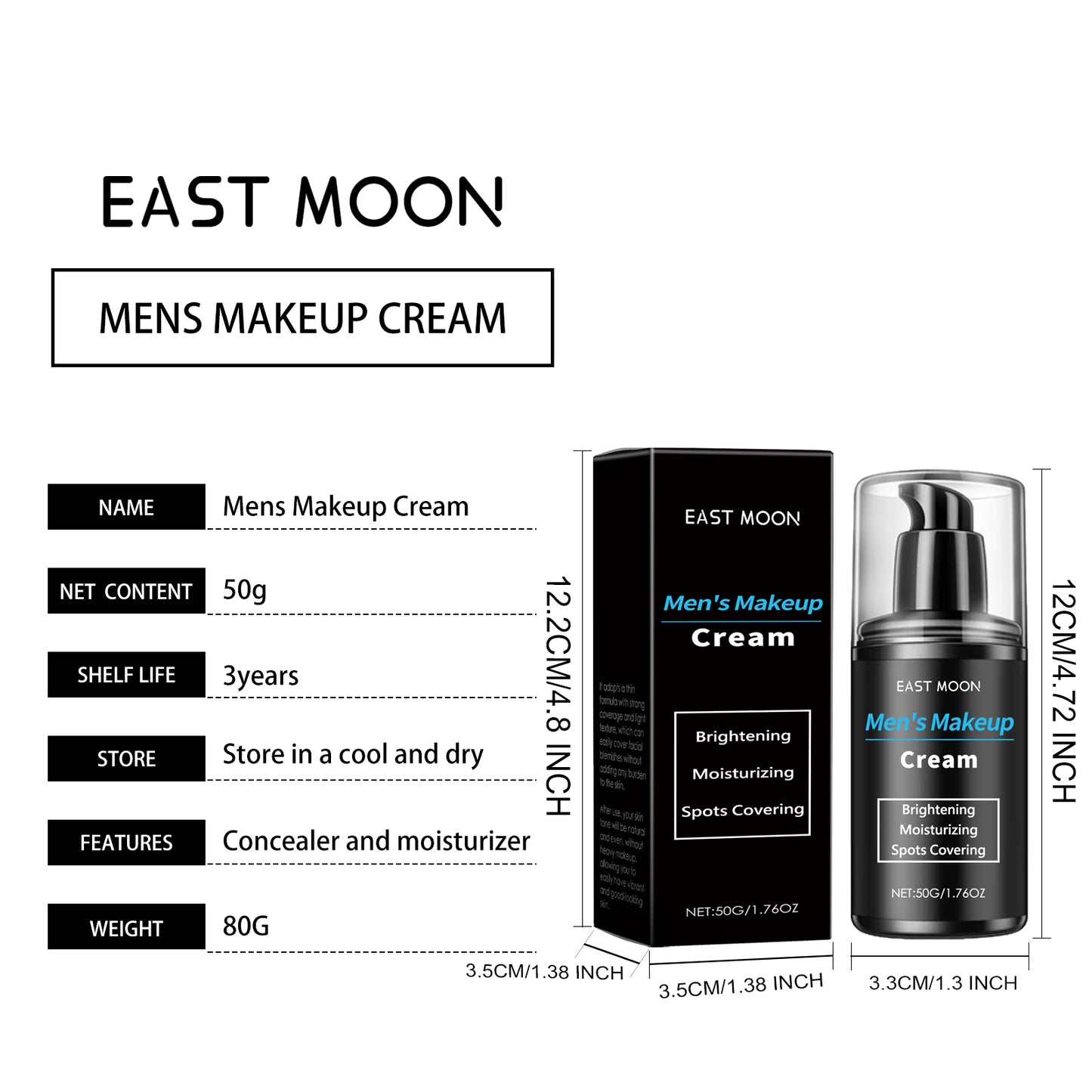 EAST MOON Men's Concealer Moisturizing Cream Skin Correcting Lightweight Long-lasting Moisturizing Brightening Concealer Cream