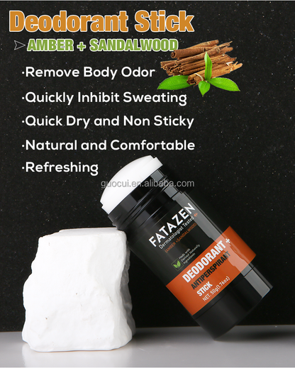 FATAZEN Dermatologist Tested Deodorant Anti-odorant Stick Natural Amber Sandalwood Fragrance Sweat Odor Balm Deodorant Stick