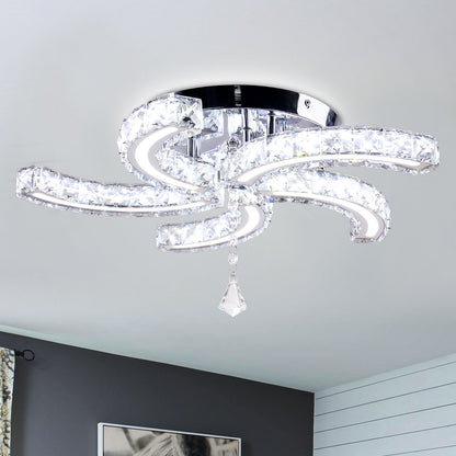 19.7" Dimmable Crystal Chandeliers Modern Crystal Ceiling Light Fixtures Acrylic 5 Arms Led Flush Mount Ceiling Light Lamp