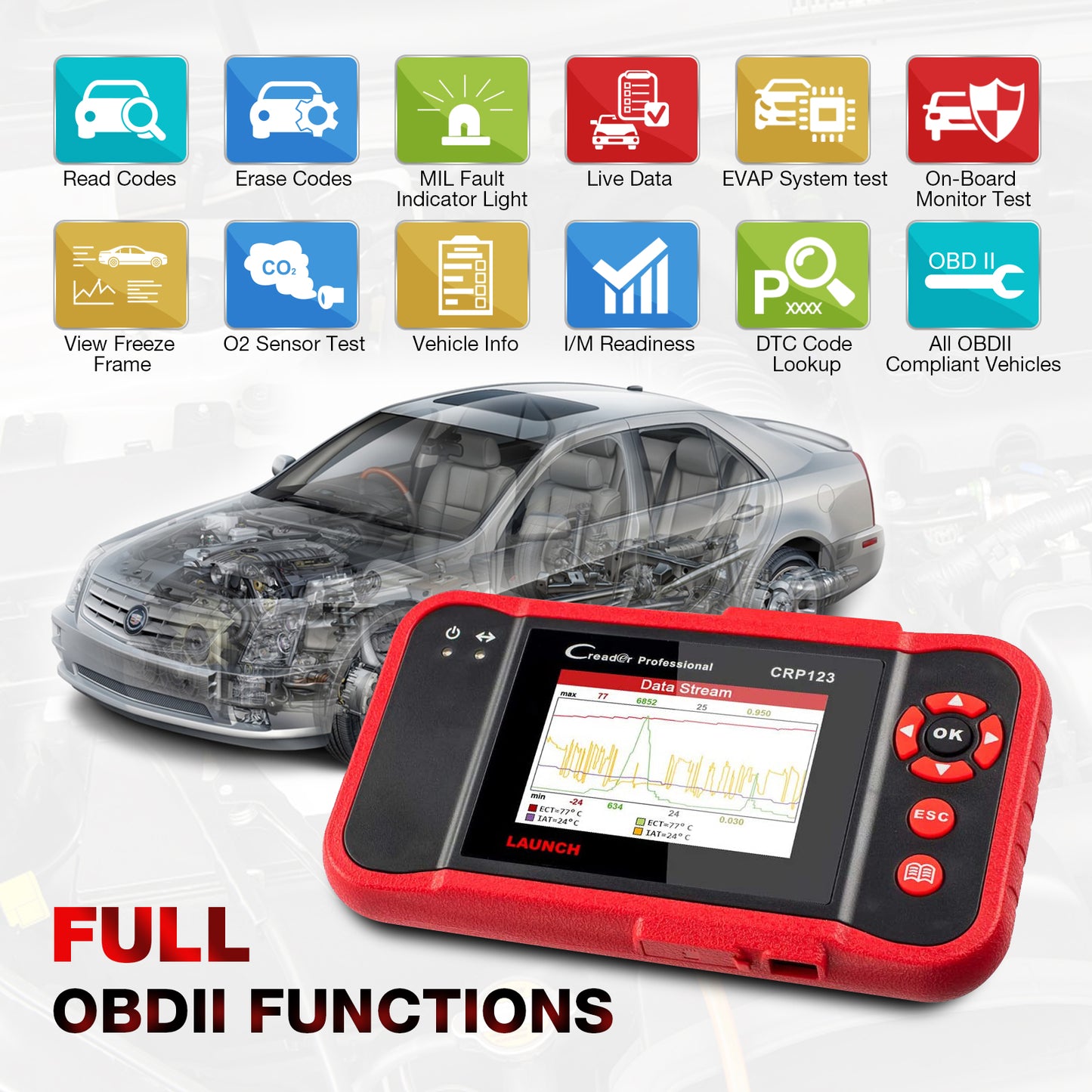 2025  X431 CRP123  V2.0 OBD2 EOBD Obd Diagnostic Scanner Auto DiagnosticBTool ObdII Crp123 Code Reader