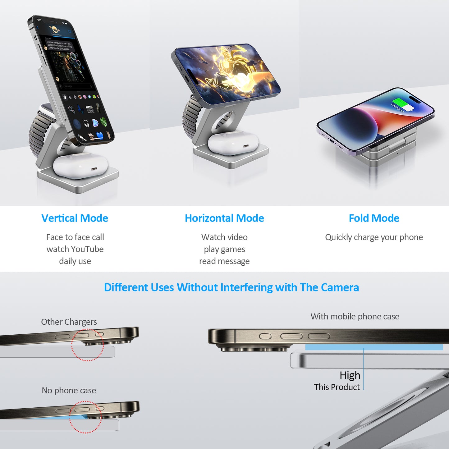 Magnetic 15W Foldable 3-in-1 Wireless Charging Station for Apple Devices iPhone 16/15/14/13/12,for IWatch/Airpods