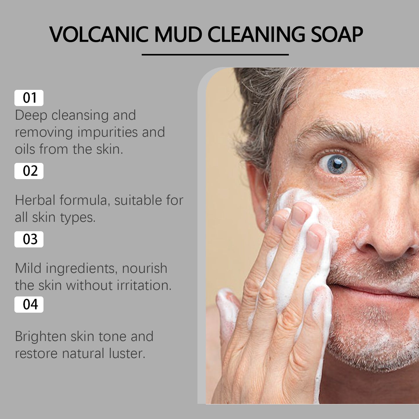 OUHOE Volcanic Mud Cleansing Soap Pore Cleanser Blackhead Remover Deep Cleansing Facial Pore Hydrating Skin Care