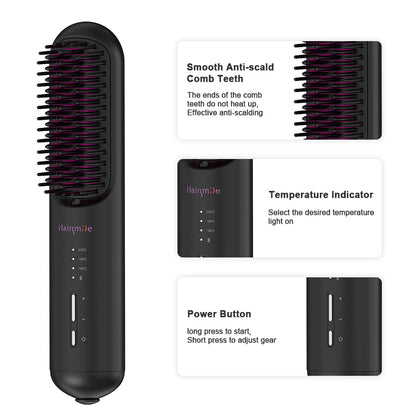 Portable USB Rechargeable Cordless Men Beard Hair Straightener Brush Mini Wireless 2 in 1 Woman Hair Straightener Comb