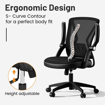 Mid Back Mesh Office Chair, Ergonomic Office Chair with Flip-Up Arms , Swivel Adjustable Computer Desk Chair 300lbs, Black