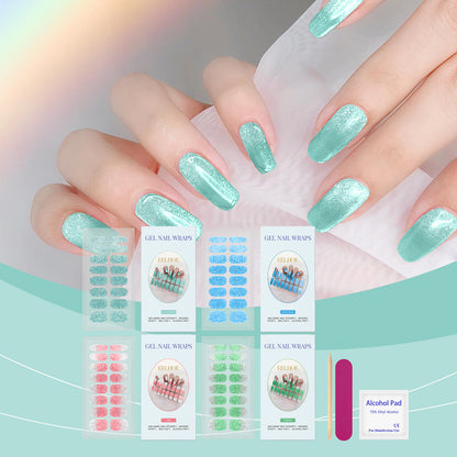 EELHOE Soft Gel Nail Stickers Set Nail Semi-Baked Nail Paper Fresh Flash Simple Style Soft Nail Sticker