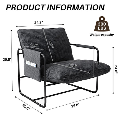 Nordic Modern Iron Frame Armchair Reclining Leisure Lounge Furniture Removable Cushions for Dining Living Room Bedroom Outdoor