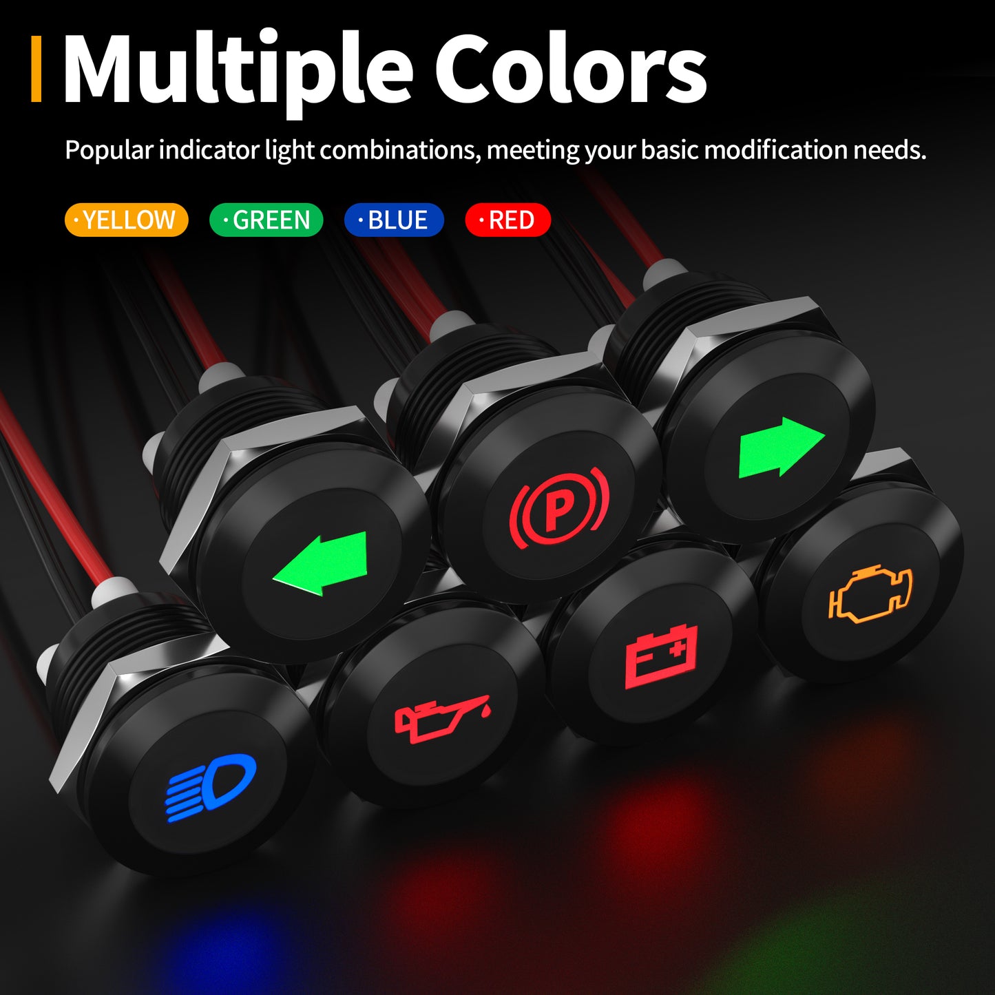 7PCS 12mm Metal Indicator Light Sealed Black Shell Waterproof Led Indicator IP67 Laser Symbol Led Indicator Light 12V with Wire