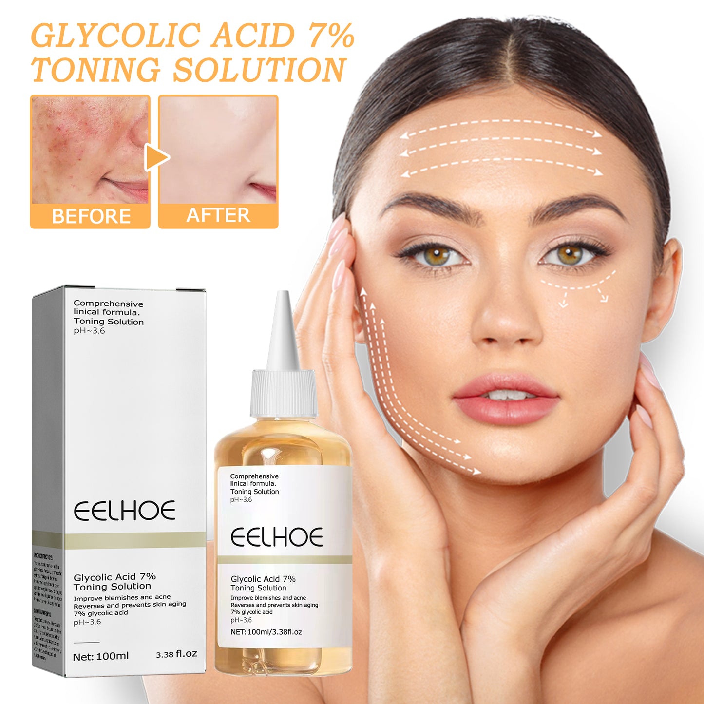 EELHOE Glycolic acid7%Lotion Acne Treatment Lightening Acne Marks Moisturizing Skin Toner