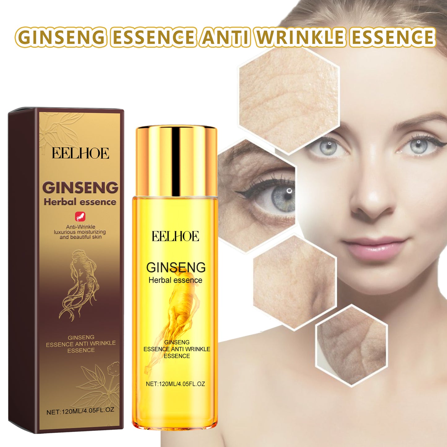 EELHOE Ginseng Anti-Wrinkle Revitalizing Essence Fade Wrinkles, Tighten Facial Skin, Tender, Smooth and Elastic