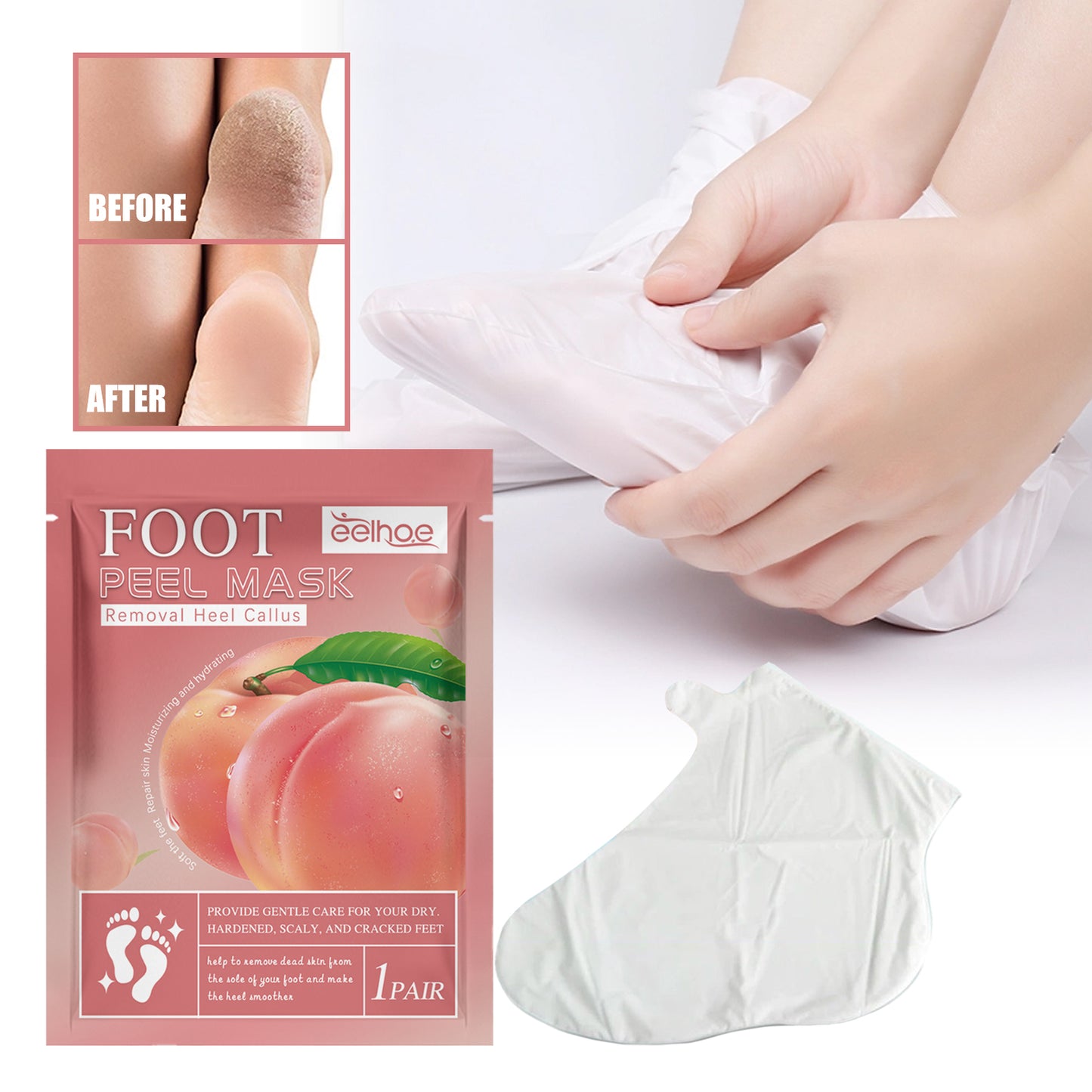 EELHOE Peach Foot Mask Foot Moisturizing Hydrating Smooth Skin Anti-Dryness Callus Removal Care Foot Mask