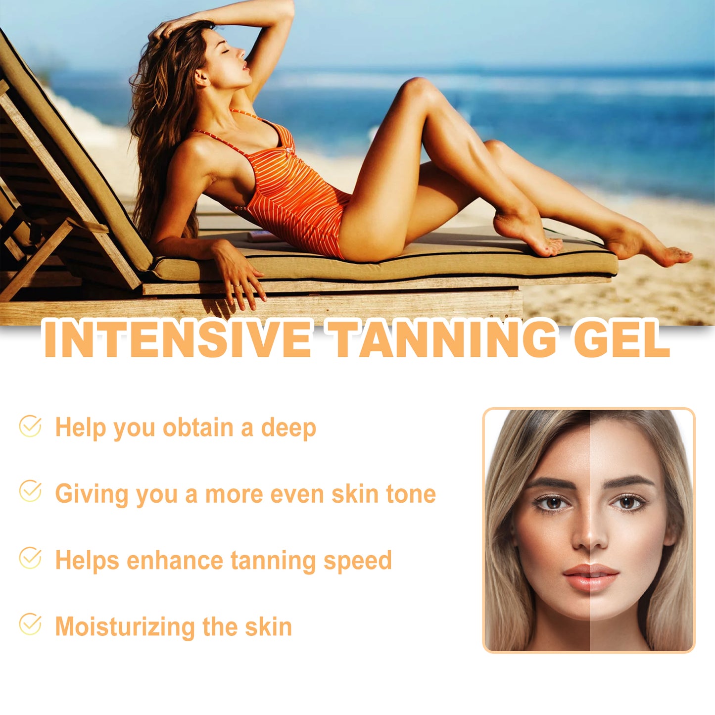 Hoygi Intense Tanning Gel Summer Beach Sunbathing Tanning Gel for Golden Wheat Skin Tone Body Moisturizing Gel