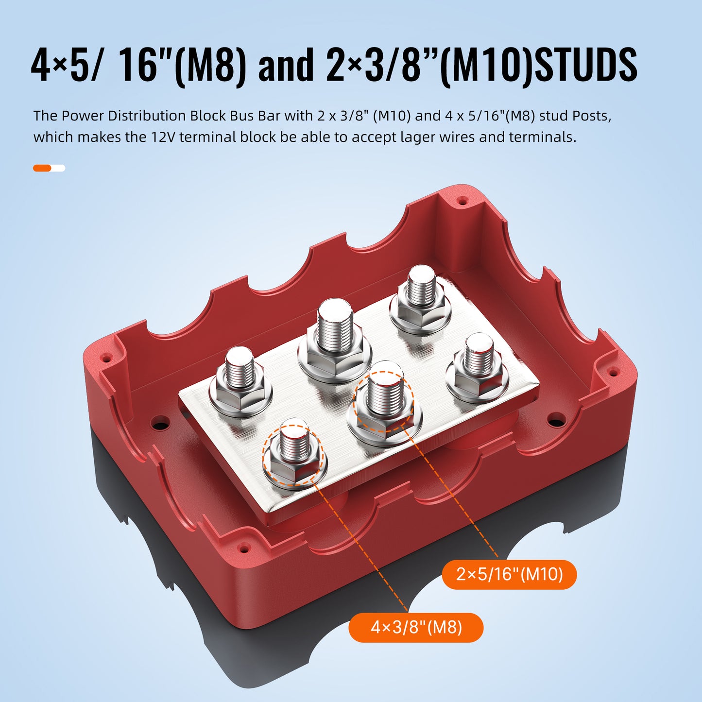 Heavy Duty Battery Bus Bar Terminal Block 500A Distribution 2X 3/8" (M10) 4X 5/16" (M8) Post Busbar Connector