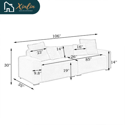 Free Shipping 104.72-inch Luxury 4-Seater Deep Seat Modular Sofa Large Corduroy Cushioned Combination Sofa Living Room Outdoor