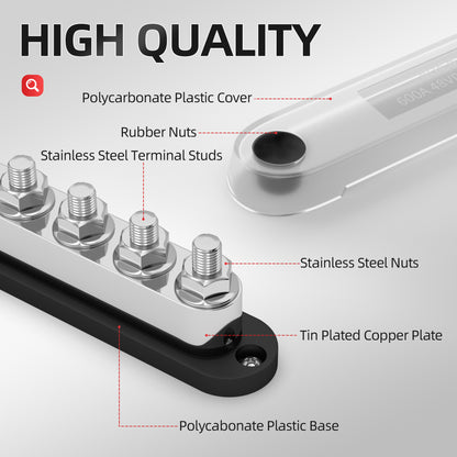 Bus Bar 600A 12V Terminal Block 6X 3/8" Post Heavy Duty Electrical Connector Battery Terminal Distribution Block