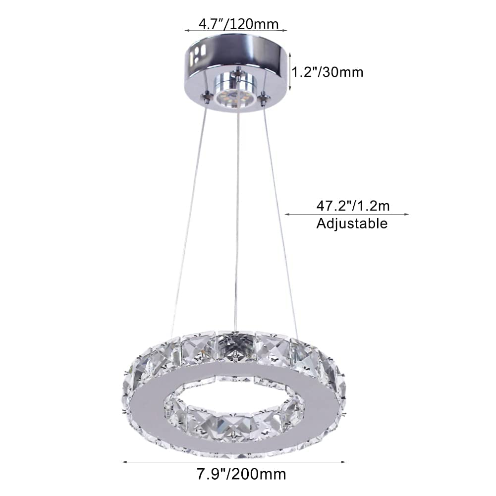 Modern LED Pendant Lighting Mini Chandeliers E26 Chrome Ring Flush Mount Ceiling Light Fixture for Living Room Kitchen Island