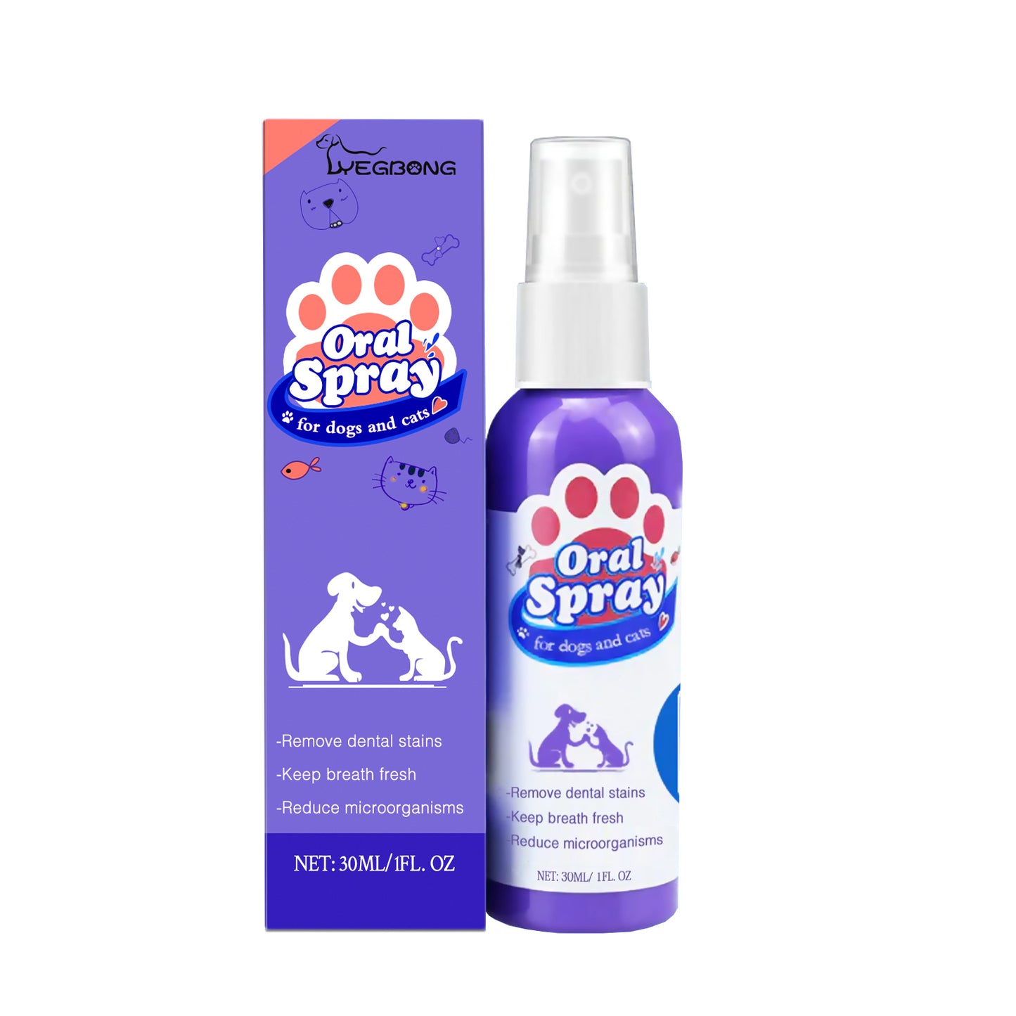 Yegbong Cat and Dog Teeth Cleaning Spray Stain Removal Fresh Breath Pet Oral Care Spray