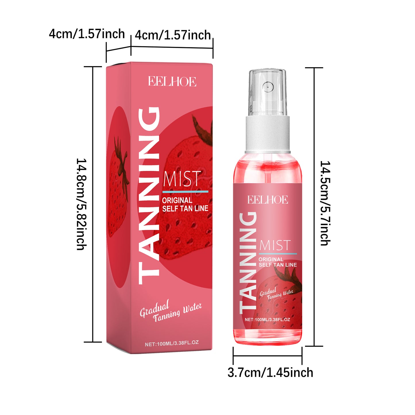 EELHOE Strawberry Tanning Spray Sun-Free Long-Lasting Self-Black Bronze Wheat Skin Gentle Moisturizing Skin Care