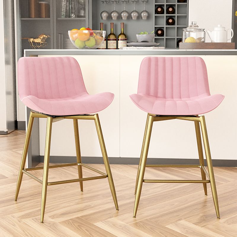 Vintage Luxury Modern Brown Metal Bar Stools with PU Leather Fabric for Home Kitchen Dining Hotel Nordic Style Nightclubs