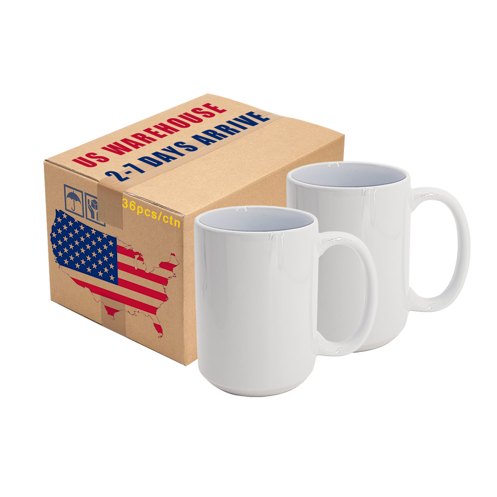 Free Shipping USA Warehouse Personalized 15 oz Large White Coffee Mugs Sublimation Ceramic Mug 15oz Blanks