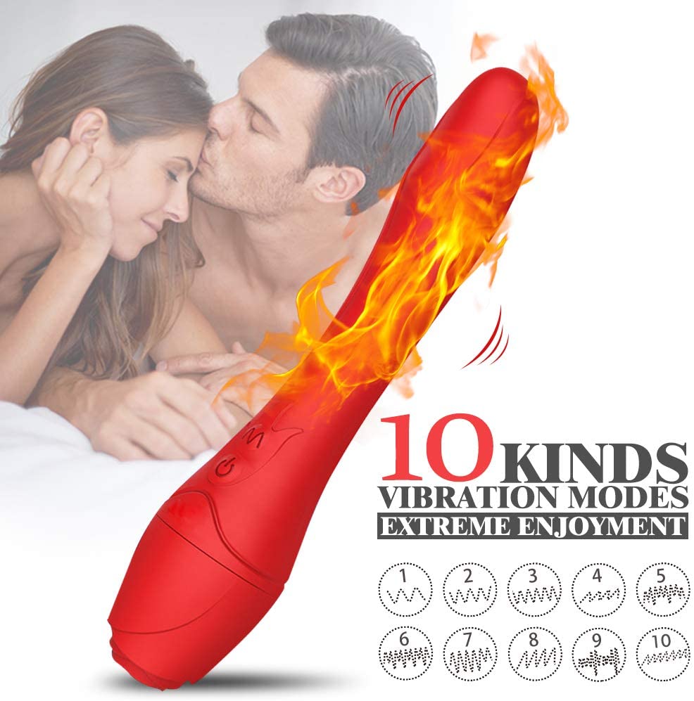 Silicone G-Spot Heating Red Rose Vibrator for Women Waterproof Female Vagina Clitoris Massager Sex Toys for Women%