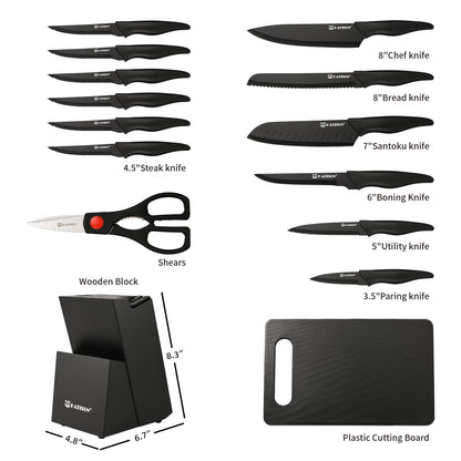 16 Pieces Professional Kitchen Knife Set with Plastic Cutting Board and Kitchen Shears and Non-slip PP Handle