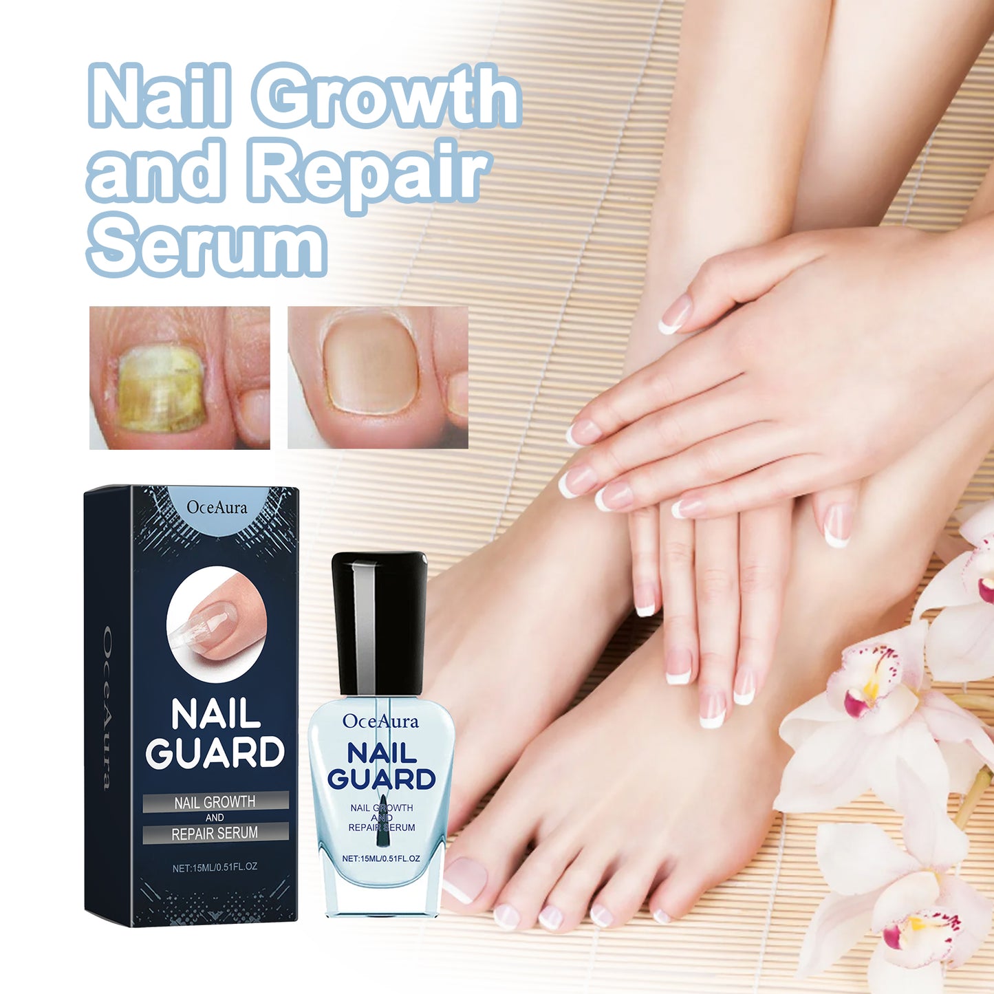 OCEAURA Nail Repair Essence Hand and Foot Nail Nutrition Moisturizing Repair Soft Nail Gentle Cleaning Bright Nail Care