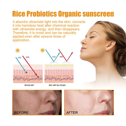 Jaysuing Probiotic Rice Organic Protective Cream Non-greasy Outdoor UV Protection Cream for Face Body