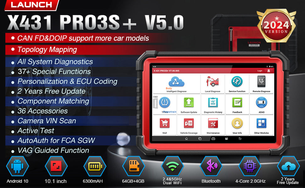 LAUNCH X431 Pro3s+ V5.0 EOBD/OBD2 Diagnostic Tool Obd Code Reader 2 Years Free Update Scanner Machine for Car for UK EU Version