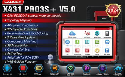 LAUNCH X431 Pro3s+ V5.0 EOBD/OBD2 Diagnostic Tool Obd Code Reader 2 Years Free Update Scanner Machine for Car for UK EU Version