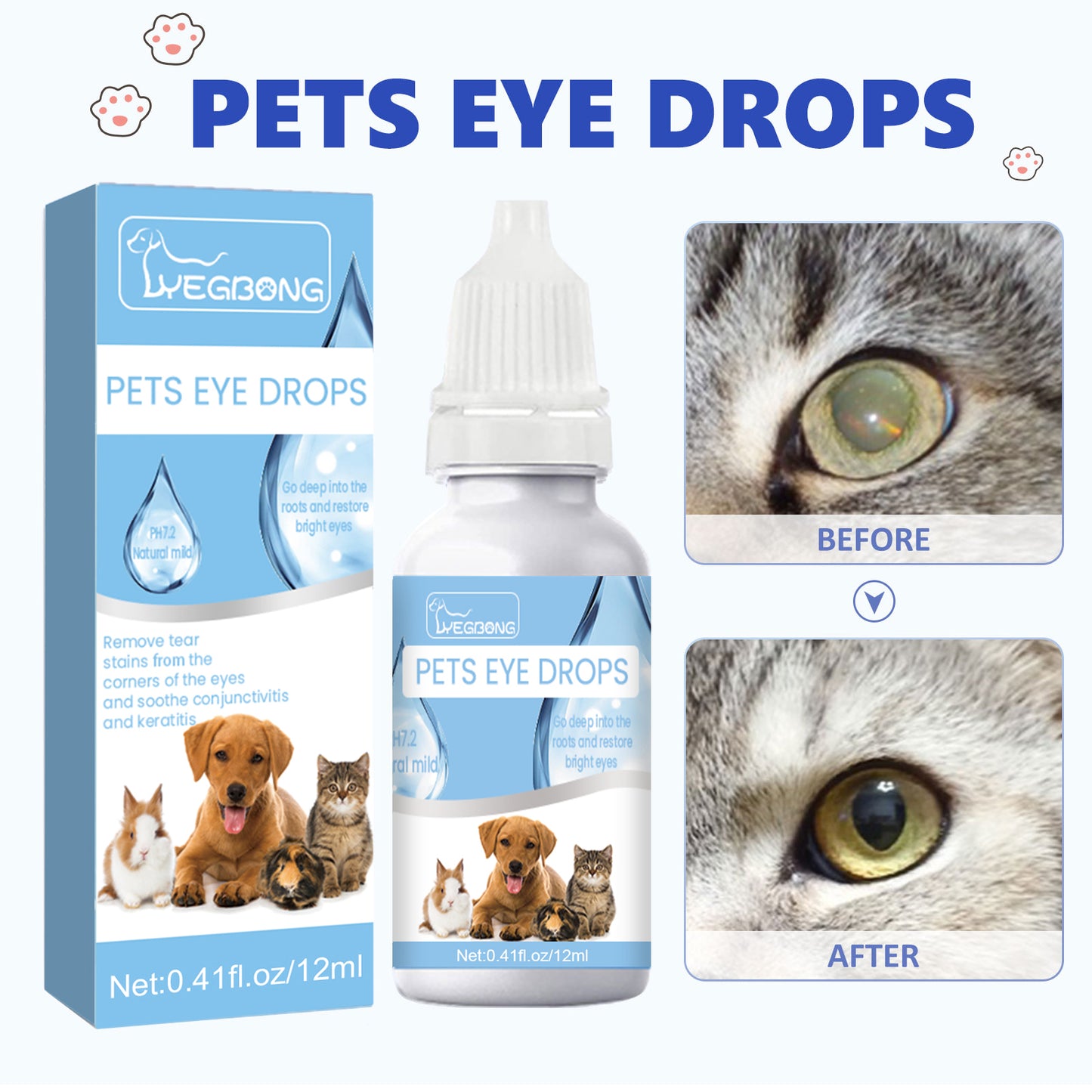 Yegbong Pet Eye Drops Cat and Dog Eye Cleaning Care Pet Tear Stain Remover