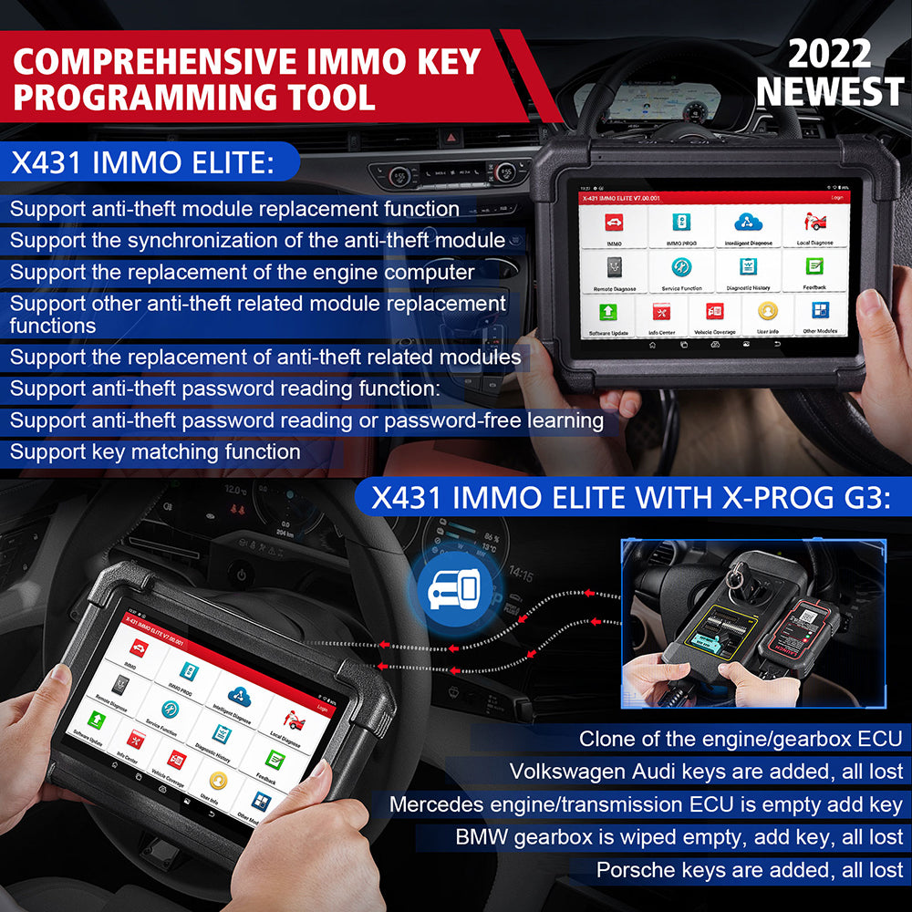 LAUNCH X431 IMMO ELITE Car Key Programmer Car Immobilizer ECU Programming Tools OBD OBD2 All System Diagnostic Scanner 33 Reset