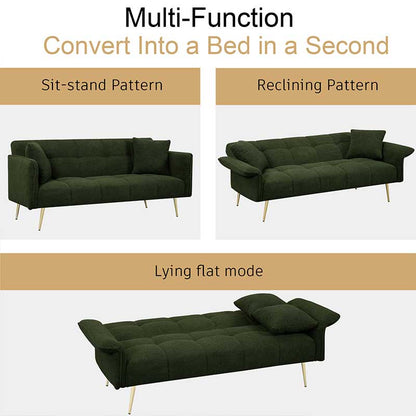 70.1\" Modern Design Futon Sofa Bed Convertible Double Extendable Armrests Free Shipping USA Warehouse Dining Bedroom Hotel Use