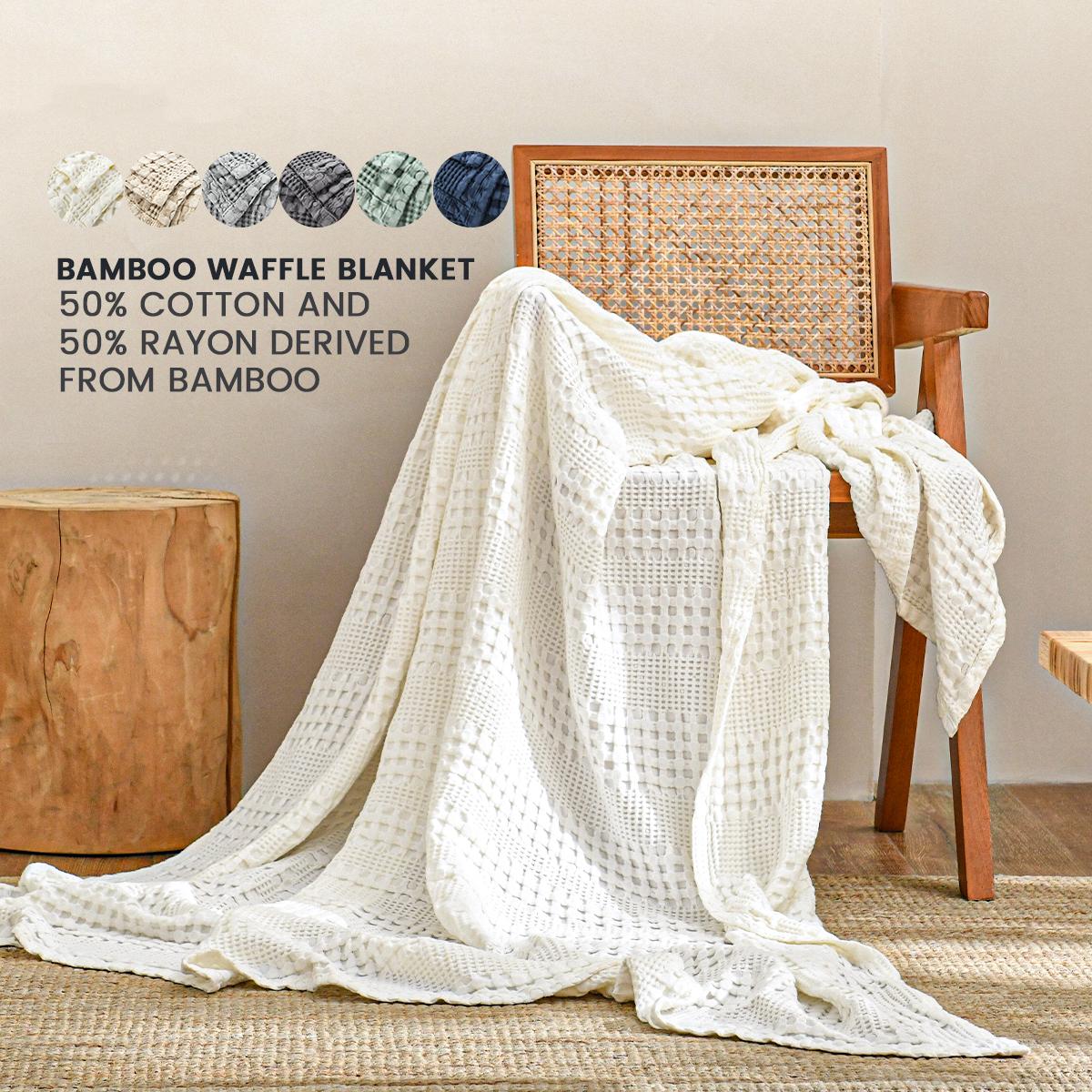 1 Pc Cooling Bamboo and Cotton Waffle Blanket - Lightweight Breathable Blanket for Hot Sleepers