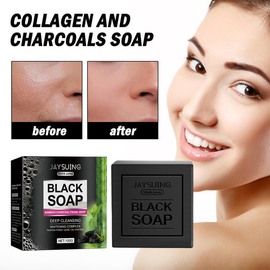 Jaysuing Bamboo Charcoal Facial Soap Refreshing Oil Control Whitening Skin Face Soap