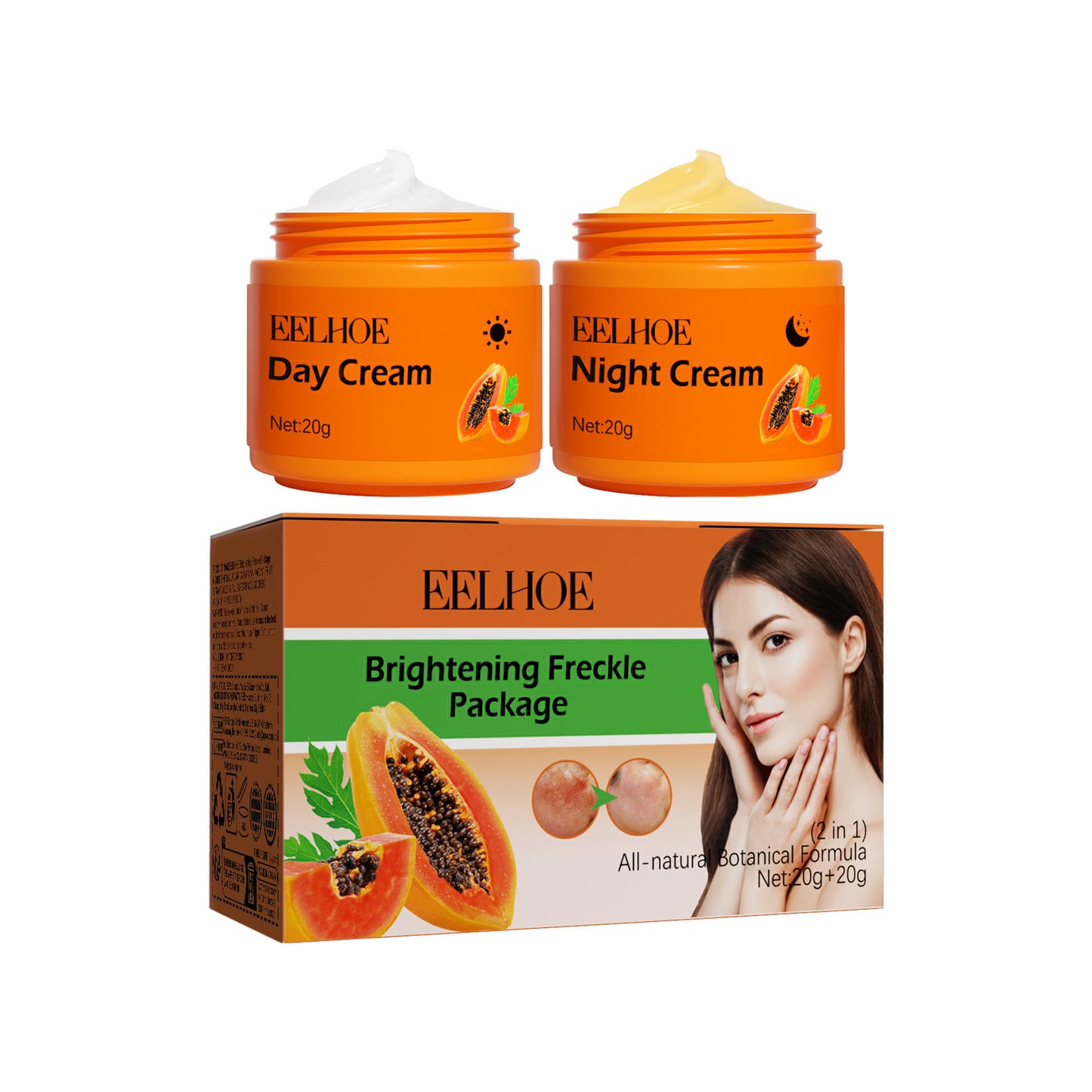 EELHOE Papaya Whitening Freckle Cream Lighten Facial Freckles, Dark Spots, Brighten and Moisturize Skin Day & Night Cream