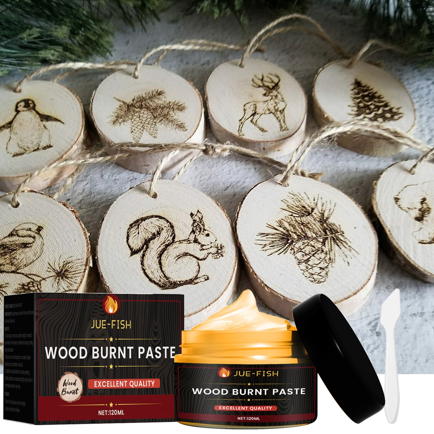 Jue-Fish Wood burning paste Camping Outdoor Wood Fabric Combustion-Supporting DIY Pyrography Wood Burning Paste