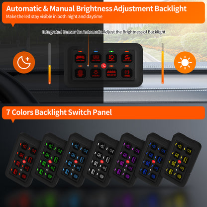 Electronic 8 Gang Switch Panel Universal Circuit Control Relay System Box With RGB Backlight for 12V Car Truck Boat UTV SUV RV