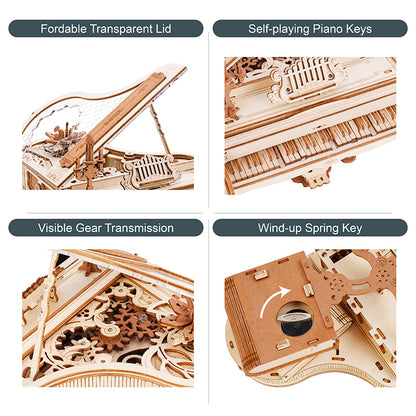 Robotime Rokr US Warehouse DIY Mechanical Music Box AMK81 Magic Piano Model Kit 3D Wooden Puzzles for Drop Shipping