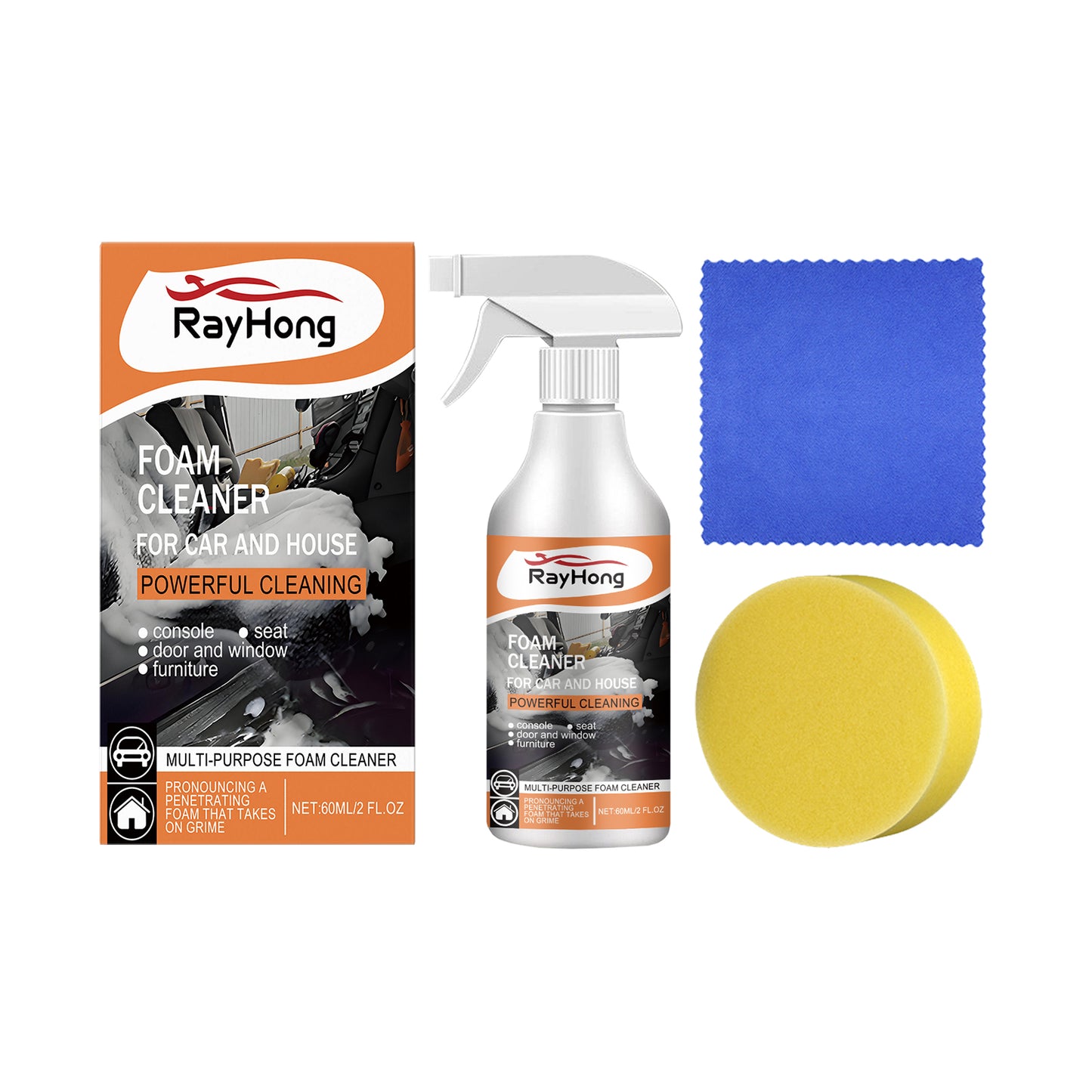 Rayhong Car Multi-Purpose Foam Cleaner Car Interior Steering Wheel Plastic Fabric Seat Stain Cleaner